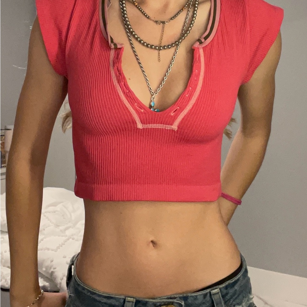 Urban Outfitters Coral Ribbed Crop Top